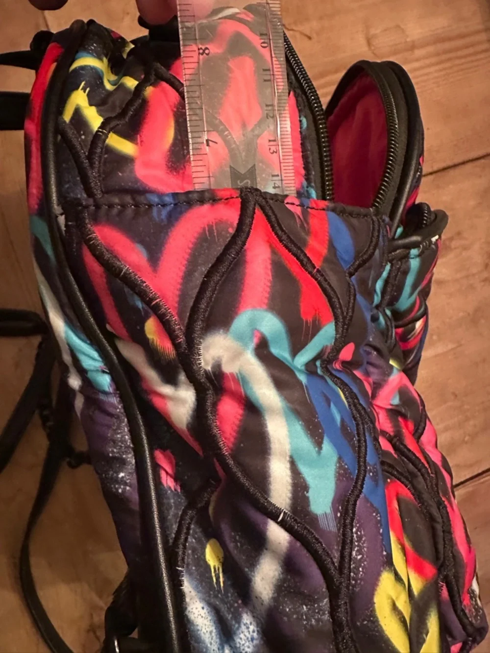 Graffiti Sweetie backpack by Betsey Johnson Multicolor Heart Print Quilted